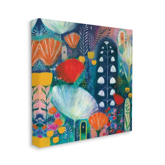 Stupell Industries Playful Field of Abstract Florals Blue Red Canvas Wall Art
